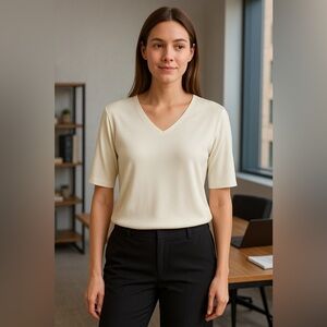 Cream Liquid Knit Elbow Sleeve | Business Casual Wardrobe Staple EUC M #695